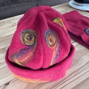 NEW Hand-felted hat and scarf set. Rust red. Craft fare